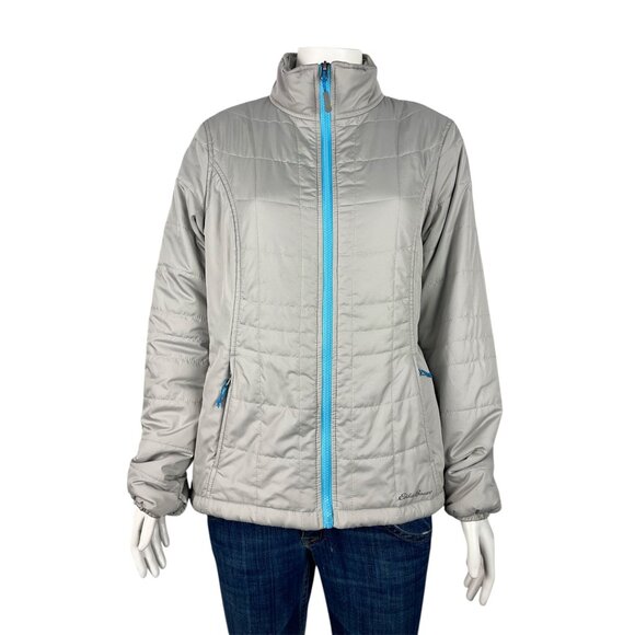 Eddie Bauer Lightweight Packable Womens Puffer Jacket Medium Gray Zip - Picture 1 of 9